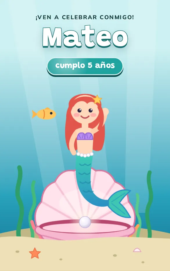 Invitación digital Sirena para cumpleaños infantil